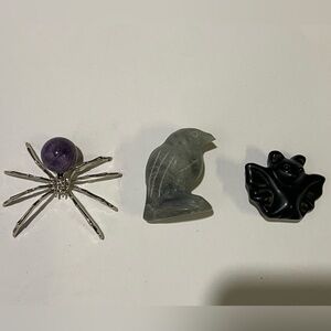 Halloween Spooky Small Gemstone Figures Bundle Raven Bat Spider